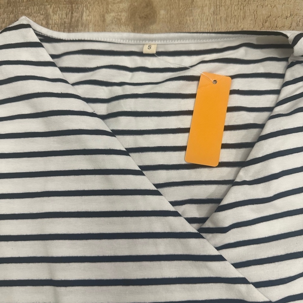 Maternity | Black & White Striped Tie-Front Top | S | NWT - Picture 4 of 10